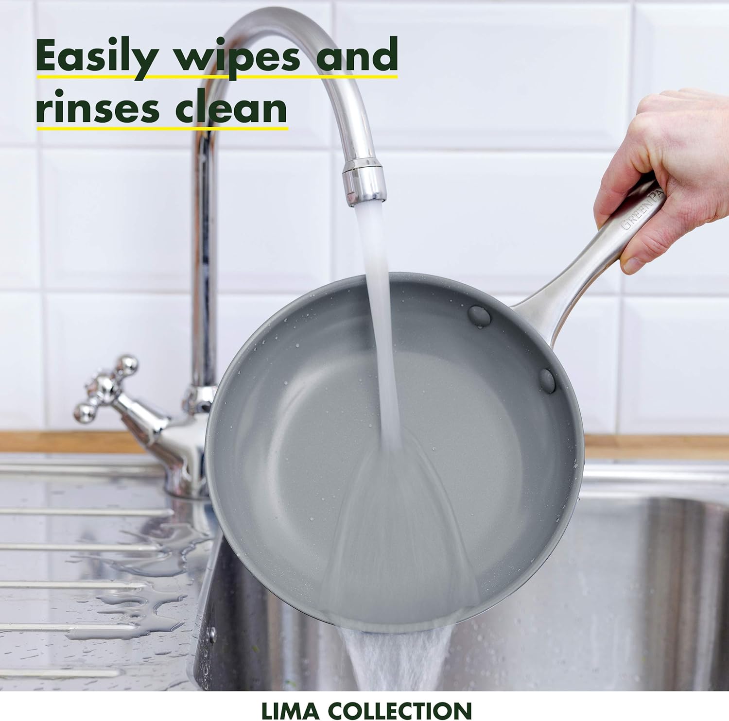 GreenPan Chatham ceramic Non-Stick 10Pc Cookware Set, Grey - & Lima 12.5" Ceramic Non-Stick Open Wok with Helper Handle, Black -