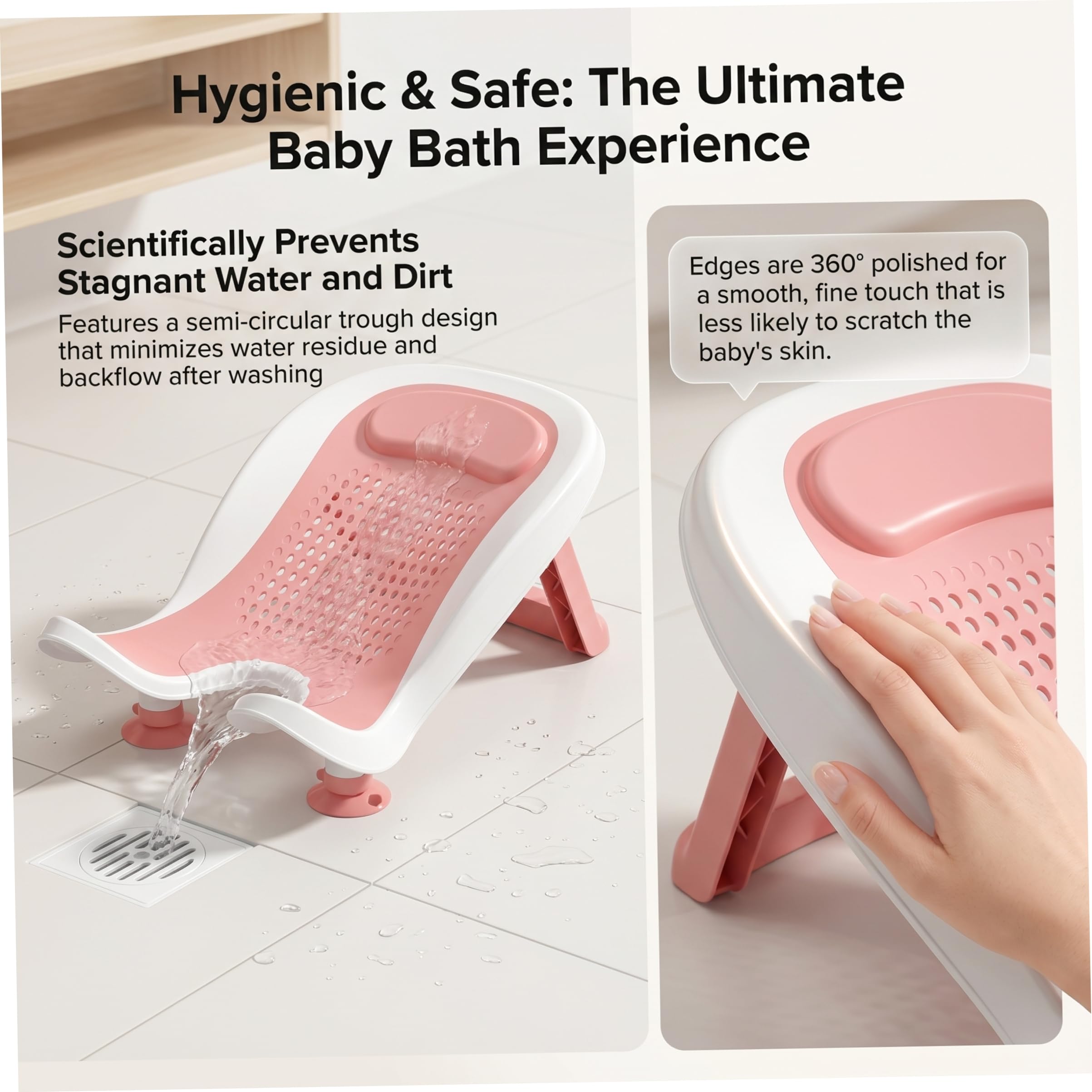Supporto per bagnetto, vasca ergonomica per neonati con ventosa e gamba, soluzione per il bagno con lavandino antiscivolo per 0-12 mesi Style-3.