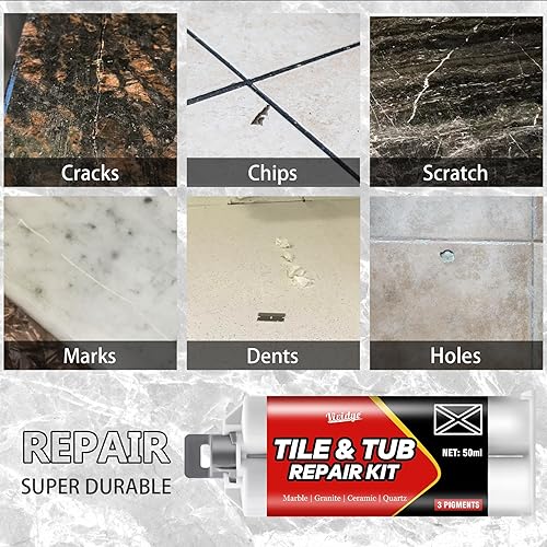 Miniatura 5 de Kit de reparación de azulejos (color a juego), kit de reparación de porcelana para cerámica, acrílico, fibra de vidrio, cuarzo, mármol y más, kit de