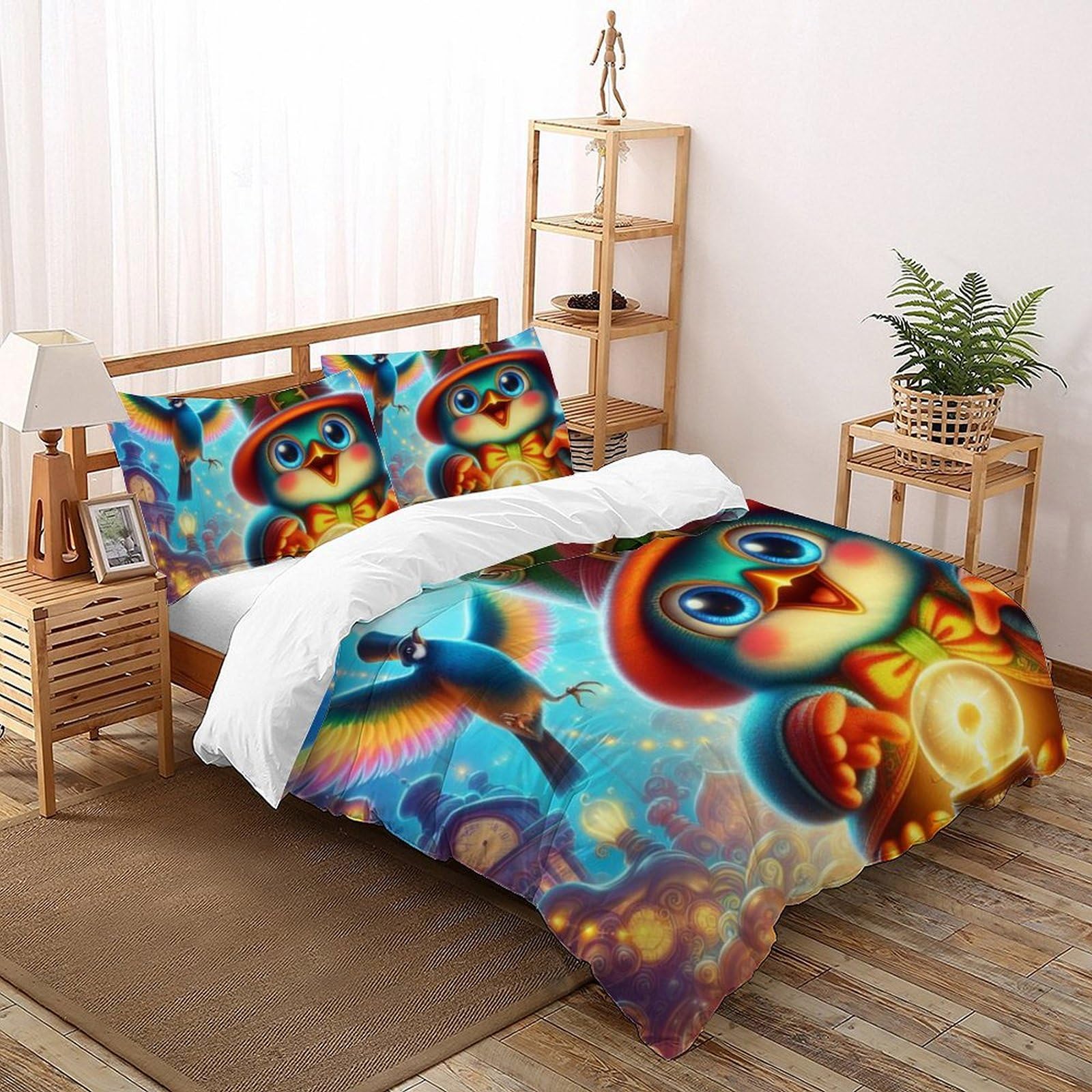 Housse de couette oiseau en microfibre douce et infroissable super king