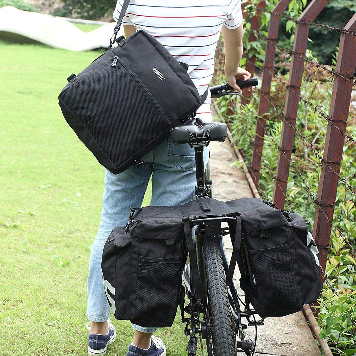 TentHome Gepäcktaschen für Fahrrad Gepäckträgertasche Fahrradtasche Satteltasche Doppeltasche Multifunktions 3 in 1 Radtasche Outdoor Cycling Schwarz | Satteltasche Multifunctional 3 in 1 Radtasche Outdoor Cycling Schwarz