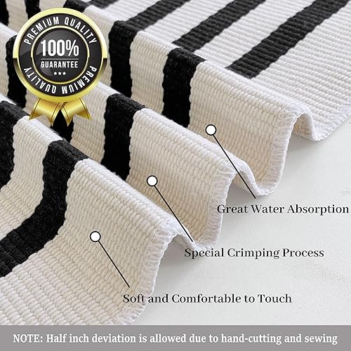 Miniatura 4 de KILOCOCO Alfombra de rayas beige de 2.3 x 3.6 pies para interiores y exteriores, alfombra tejida a mano de algodón lavable a rayas para puerta
