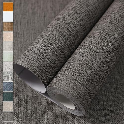 WADILE Papel tapiz de ramio para despegar y pegar, papel adhesivo texturizado para gabinetes, de lino sintético de vinilo, 23.6 x 118 pulgadas, gris