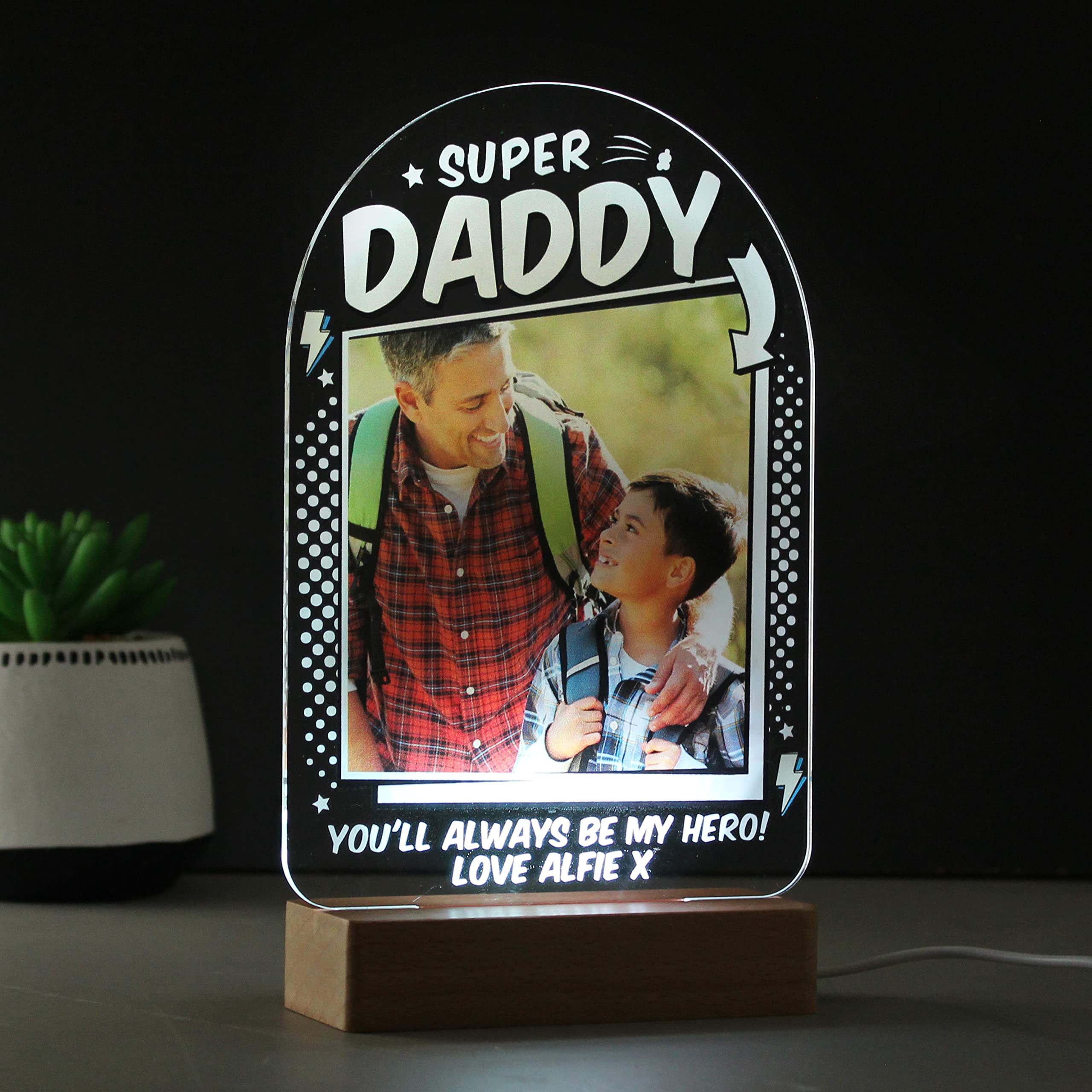 Custom Personalised My Hero Photo Upload USB Colour Changing LED Light - Dad, Daddy, Father's Day, Birthday