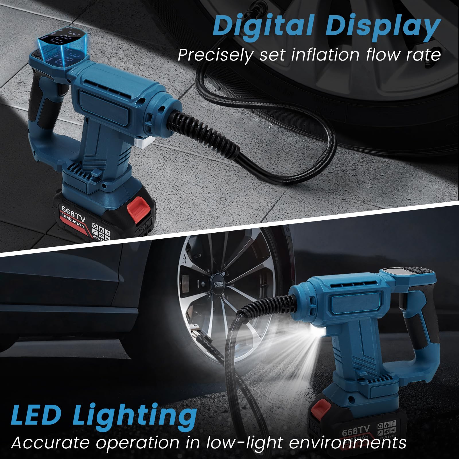 Compresseur à Air Portatif Compatible avec Makita 18V Batterie, 150PSI Gonfleur Pneus Voiture Sans Fil avec Écran LCD, Pompe Électrique avec Lumière LED pour Vélo, Moto, Ballons (Outil Seul)