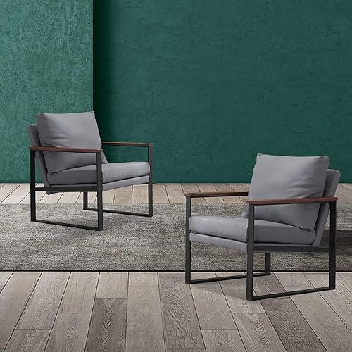 Miniatura 12 de MCombo Sillas decorativas modernas, tapizados de piel sintética, para sala de estar, sala de espera, para dormitorio, oficina, HQ304 (1, gris)