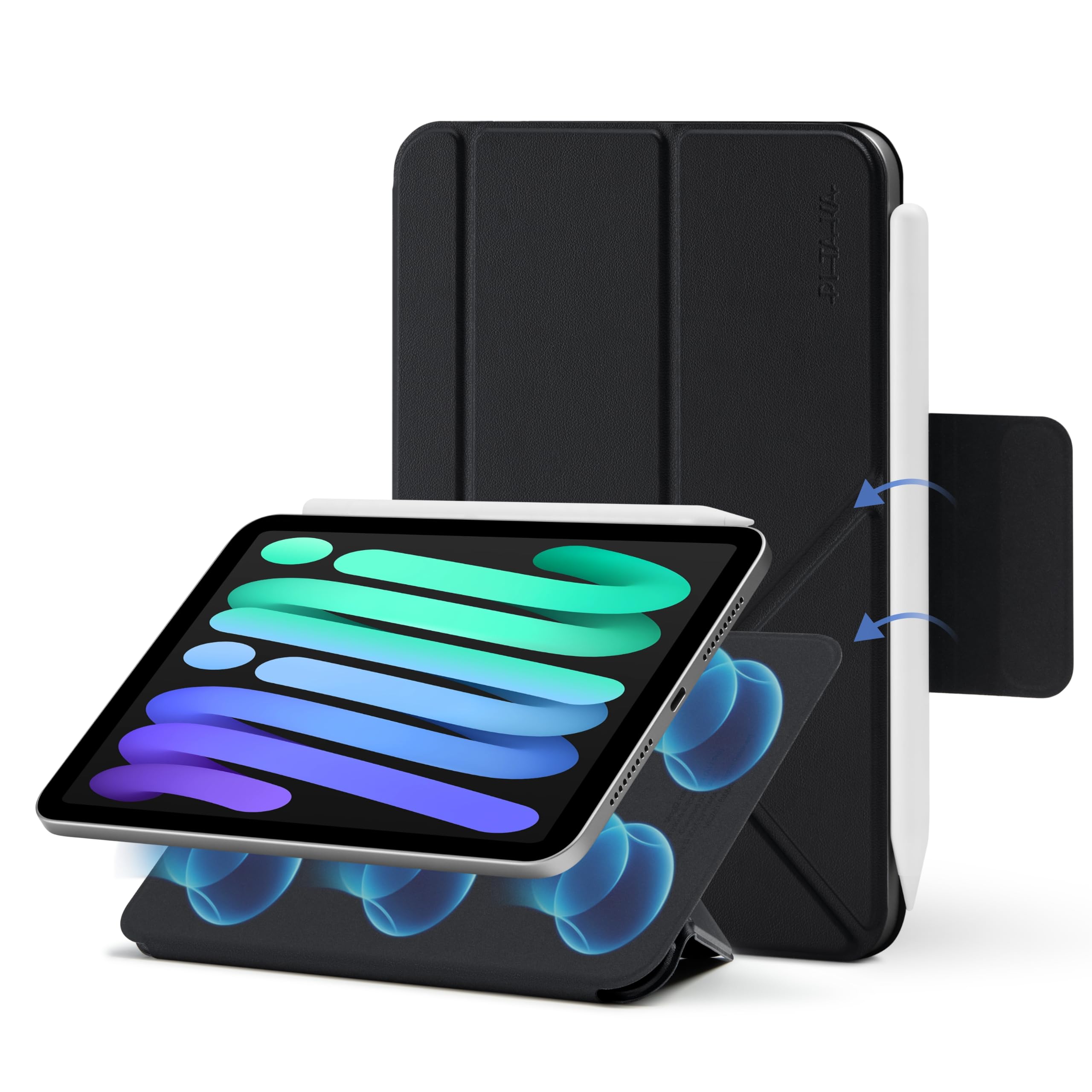 pitaka Hülle für iPad Mini 7/6 mit Stifthalter Magnetisch Folio 3 Schwarz | Hülle für iPad Mini 7/6 & A17 Pro 2024 Ultraleichte iPad Schutzhülle mit Stifthalter Mehrwinkliger Stand us PU Leder