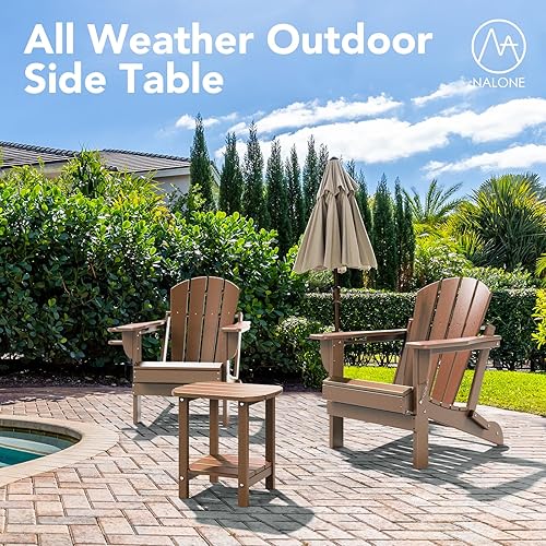 Miniatura 7 de nalone Adirondack Side Table 16.5" Outdoor Side Table HDPE Plastic Double Adirondack End Table Small Table for Patio(Wood)