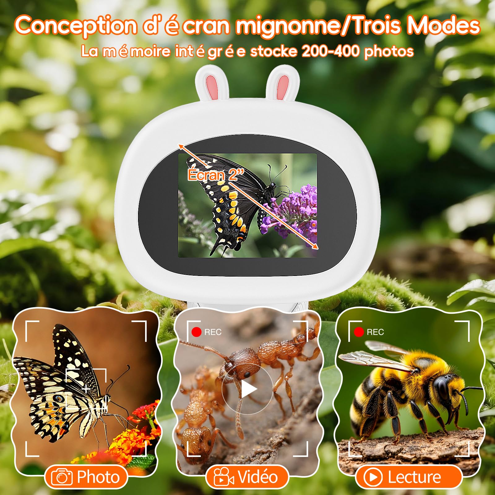 Microscope Enfant Portable Zoom 1000X - Mini Microscope Numérique Rechargeable, Microscop Poche avec Écran, 8 Lumières LED, Jouet Éducatif Scientifique pour Cadeau Noël Filles Garçons (Blanc)