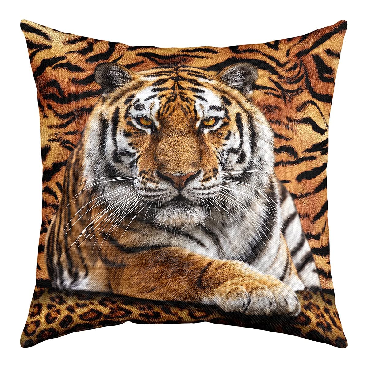 Manfei Tiger Reversible Print Pillow Cover for Sofa Couch Chair,Wild Animal Fur Throw Pillow Case Cover,Photography Tiger Skin Print Luxury Cushion Cover Room Decor, 1 Pack 24"x24" — image 1