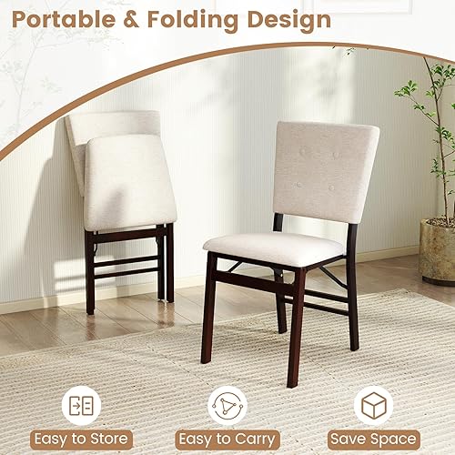 Miniatura 7 de KOTEK Juego de 4 sillas de comedor plegables, sillas de cocina tapizadas con patas de madera de goma maciza, sillas laterales plegables sin brazos