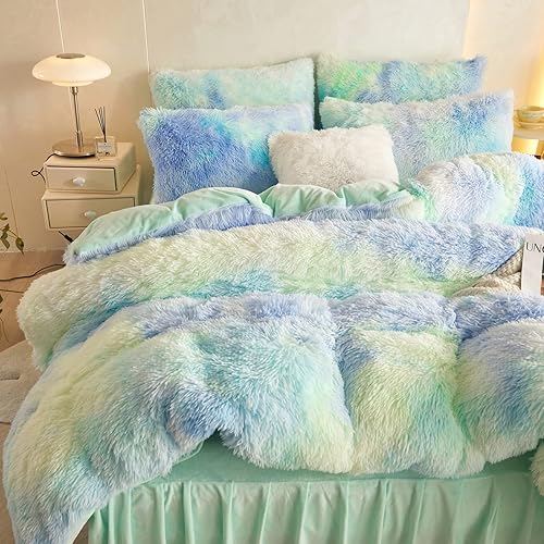 Miniatura 5 de Juego de funda de edredón de color verde salvia de teñido anudado, suave y mullido, teñido anudado, juego de cama Queen de 3 piezas (1 funda de