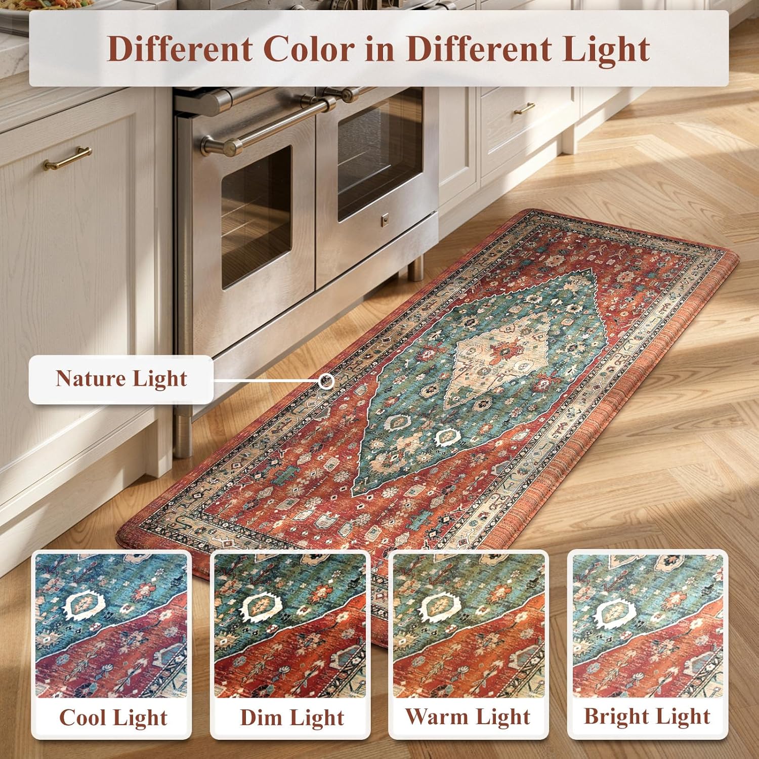 Collive Boho Kitchen Mats 2PCS, Cushioned Kitchen Mat for Floor Anti Fatigue Waterproof Kitchens Rugs Set of 2, Non Skid Comfort Standing Rug for Office, Sink, Laundry, 17.3"x29"+17.3"x47"