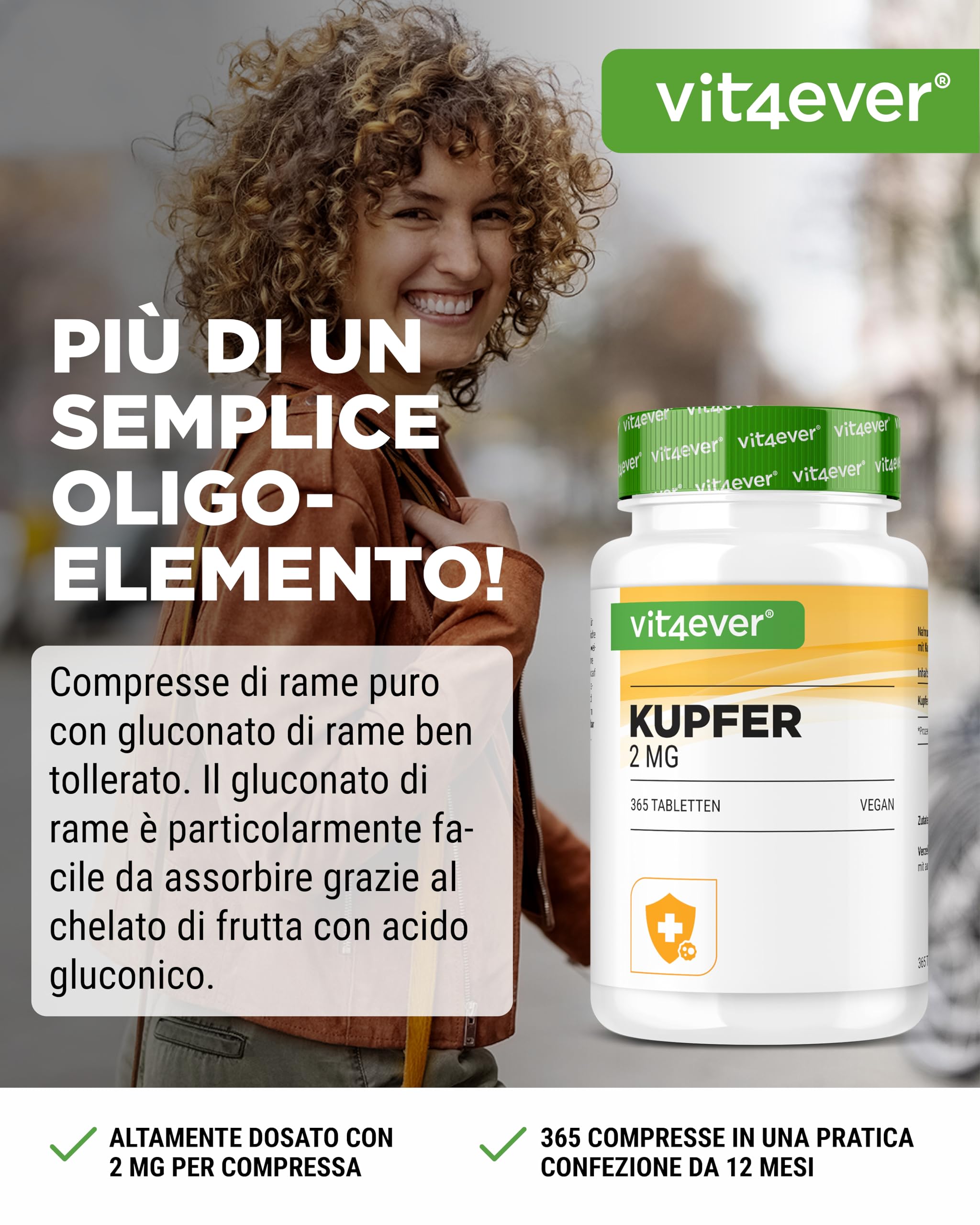 Rame - 365 compresse da 2 mg ciascuna - Fornitura per 1 anno - Elevata biodisponibilità - Rame gluconato - Altamente dosato - Vegano - Senza indesiderabili