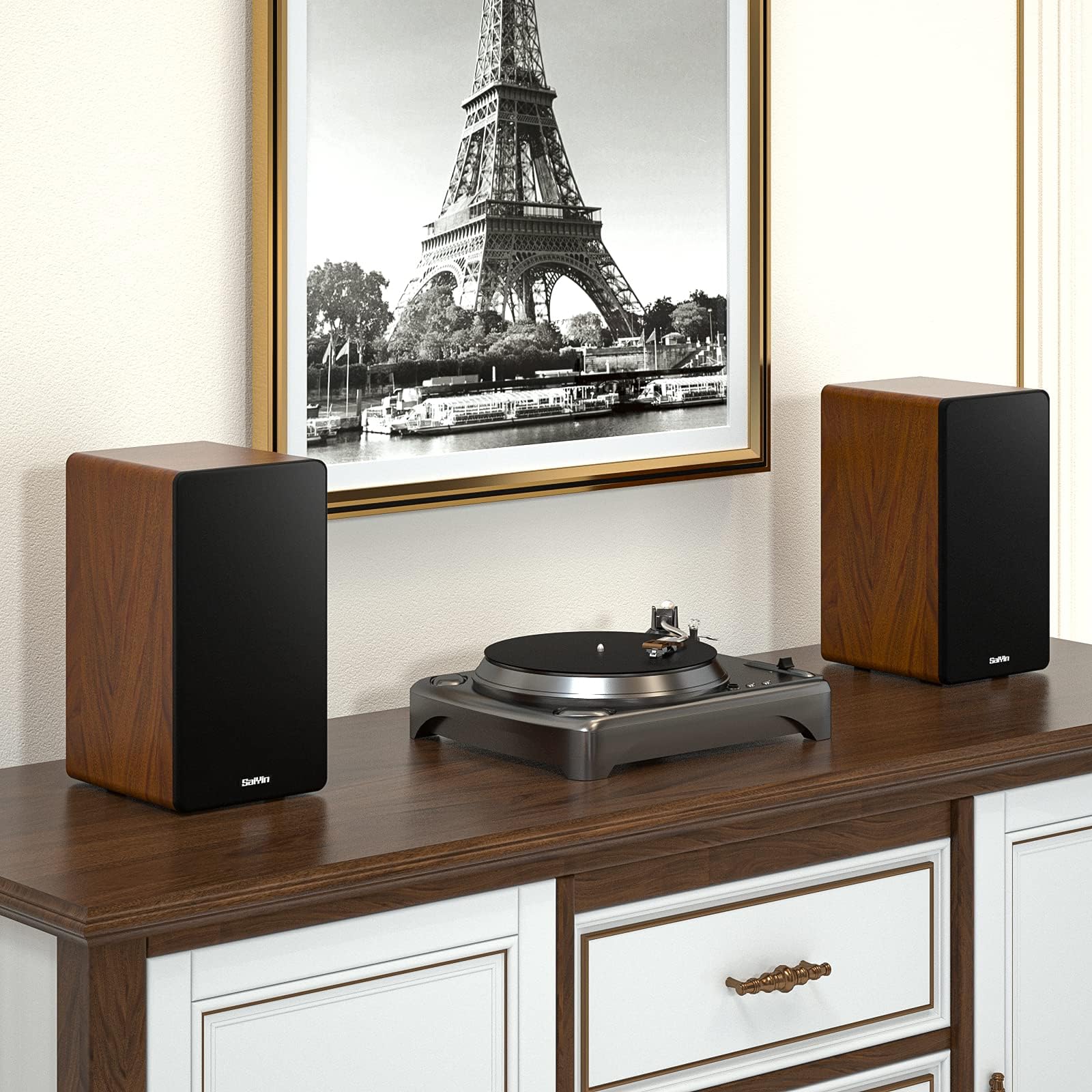 Saiyin Bluetooth Bookshelf, 40W X 2 Powered TV-Lautsprecher mit 4-Zoll-Tieftöner, Turntable-Lautsprecher mit optischem/AUX-Eingang/Subwoofer Line Out für PC und TVs