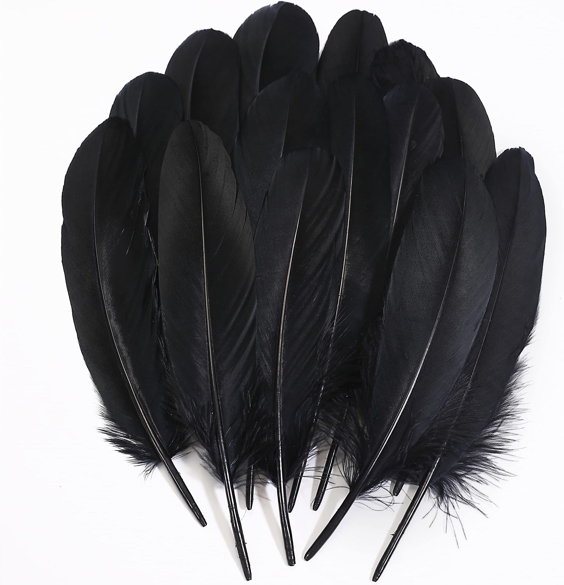Ballinger Black Craft Feathers Bulk - 120Pcs 6-8 Inch Real Goose Feathers for DIY Halloween Decorations, Jewelry,Cosplay and Clothing Accessories