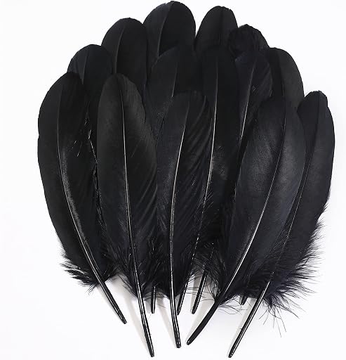 Ballinger Black Craft Feathers Bulk - 120Pcs 6-8 Inch Real Goose Feathers for DIY Halloween Decorations, Jewelry,Cosplay and Clothing Accessories