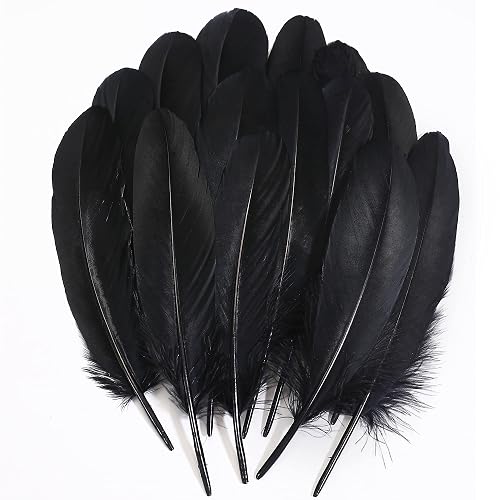 Ballinger Black Craft Feathers Bulk - 120Pcs 6-8 Inch Real Goose Feathers for DIY Halloween Decorations, Jewelry,Cosplay and Clothing Accessories - Black