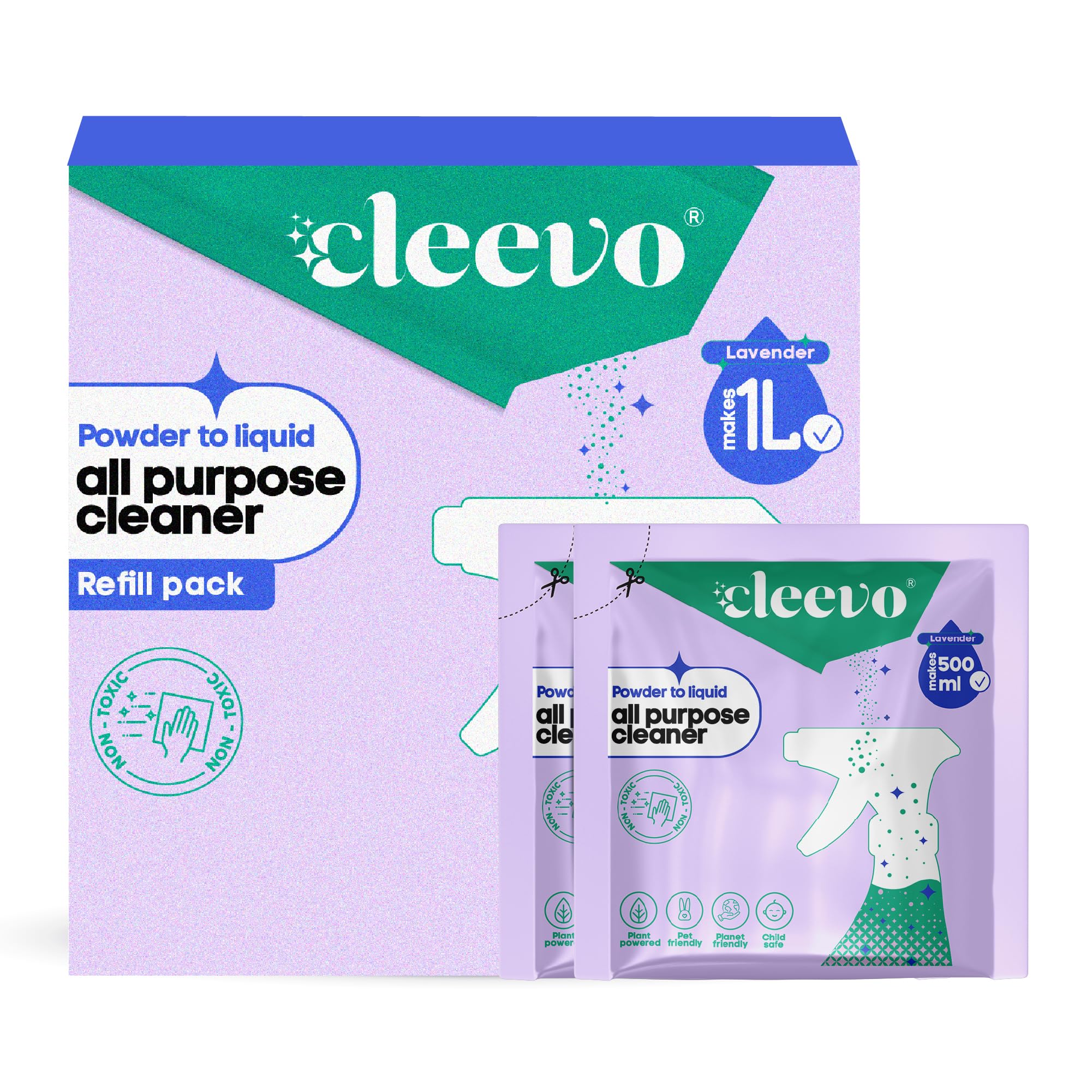 Cleevo All- Surface Cleaner- 1 Litre Refill Pack | Plant-based Powerful Surface Cleaning Liquid for Tough Stains | Non-toxic Stain Remover for Home Surfaces Cleaning | Multi Surface Cleaner (Lavender)