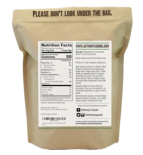 Anthony's Organic Black Sesame Seeds, 2 lb, Raw, Unhulled, Batch Tested & Verified Gluten Free, Keto Friendly
