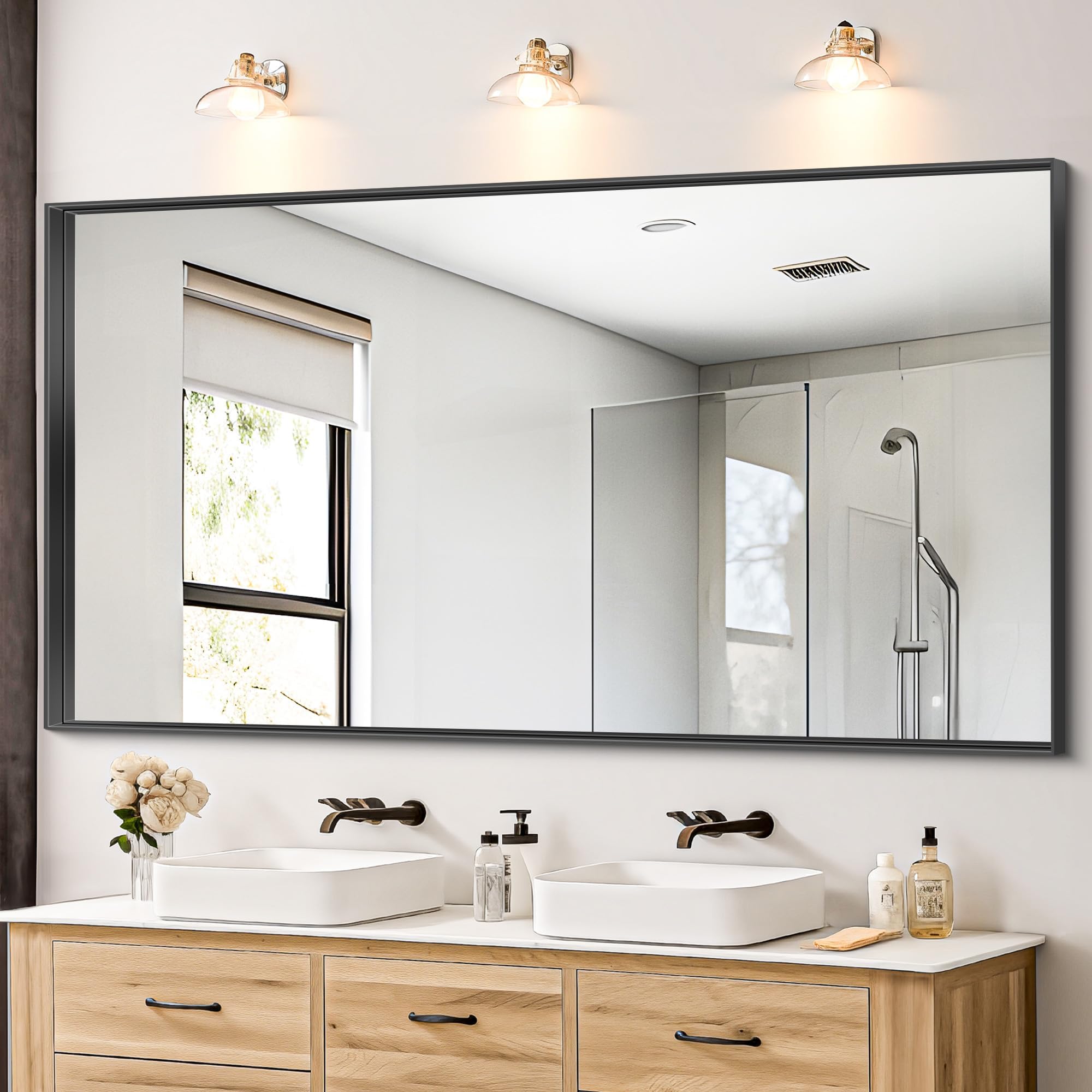 Amazon.com: LUSPAZ 72X48 Inch Gold Frame Bathroom Mirror for Wall ...