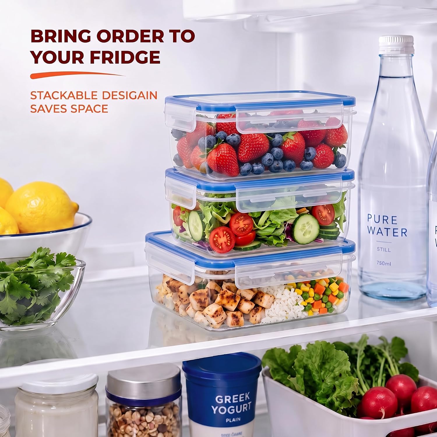 Tribello 38 oz Airtight Food Storage Containers with SnapTight Lids – Clear, Stackable, BPA-Free Meal Prep Containers for Kitchen, Freezer & Pantry Storage