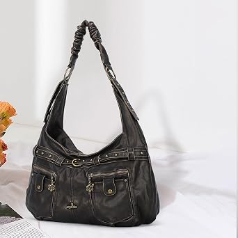 Angel Kiss 財布 女性用 ラージ ホーボー ショルダーバッグ Vagen レザー マルチポケット トートバッグ レディース デザイナー ハンドバッグ スタッズ付き