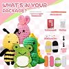 iewrtcin 4 Pieces Crochet Kit for Beginners,Crochet Starter Kits for Beginners Adults,Crochet Animal for Adult and Kids Crochet Set Beginners Adults DIY Craft Art (Dinosaur,Frog,Rabbit,Bee)