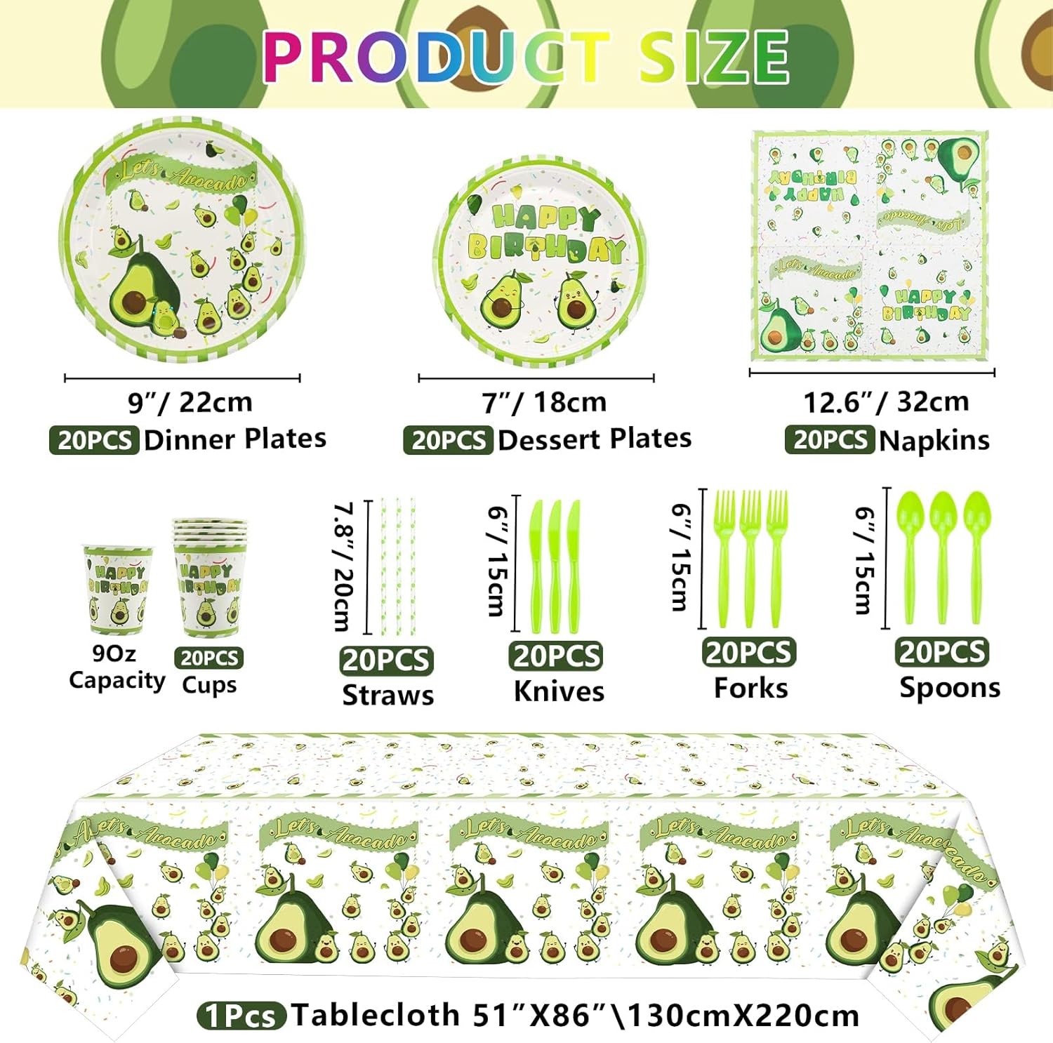Fruit Avocado Party Supplies, Avocado Theme Party Decorations for Girls Kids Birthday Party with Plates Cups Napkins Tablecloth Birthday Backdrop Banner Balloons, Serves 20