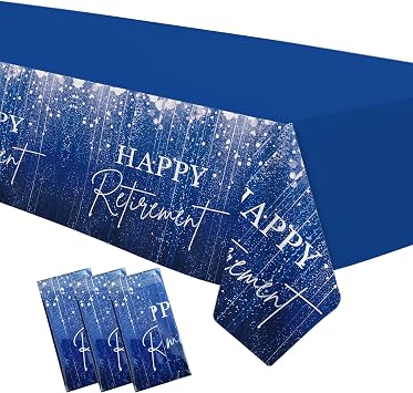 Blue Retirement Party Tablecloth Decorations, 3 Pack, 54in x 108in | Disposable Happy Retirement Party Supplies for Men Women Tablecover, Retirement Decorations Table Cloth