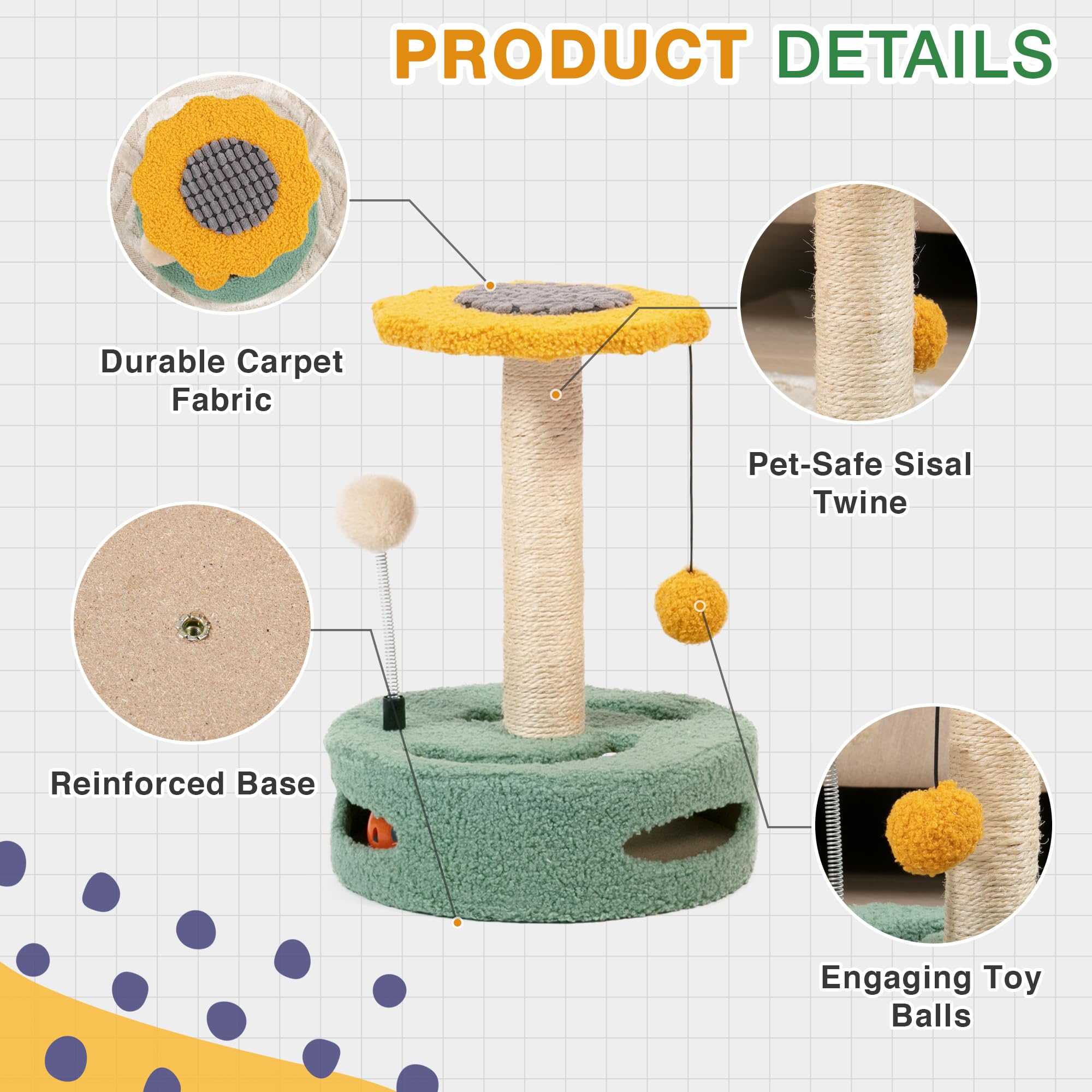 EXQ Home Cute Cat Scratching Post, Durable Natural Sisal Rope for
