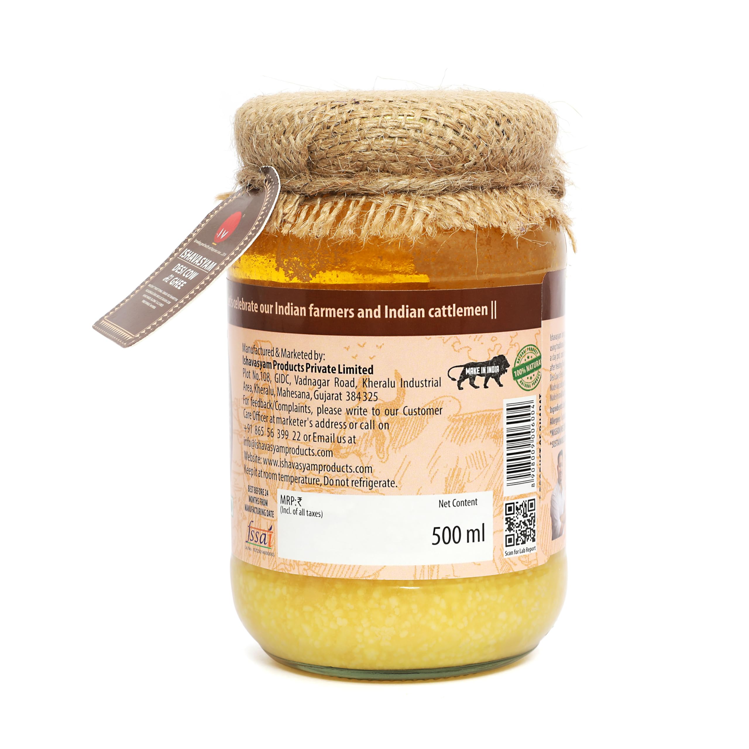 Isha Vasyam Ghee Ghee Desi Gir Cow's Vedic Traditional Ghee A2 Ghee de vaca, 500 ml