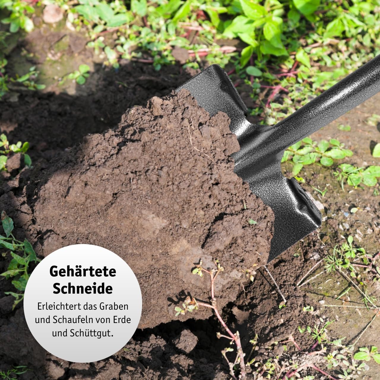 WALTER Professional Gartenspaten- Robuster Glasfaserstiel, Antirutschgriff, langlebiger Kohlenstoffstahl, gehärtete und gezahnte Schneide für Harte und steinige Böden, Kombispaten