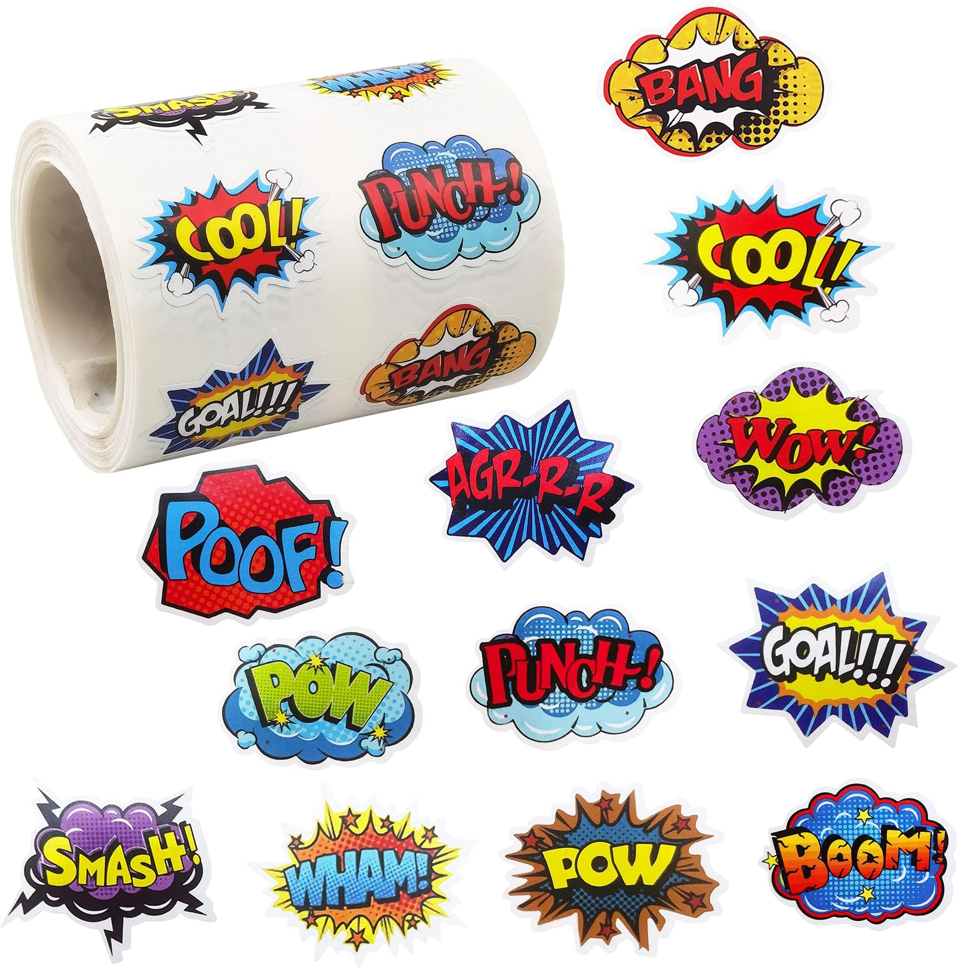 600 PCS Hero Themed Stickers Roll for Party Decorations Creative Scrapbooks Favors and Rewards 12 Designs