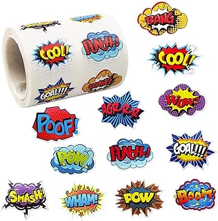 600 PCS Hero Stickers Hero Stickers Roll Hero Themed Stickers Hero Themed Party Decorations Stickers for Creative Scrapbooks Party Favors and Children's Rewards 12 Hero Designs