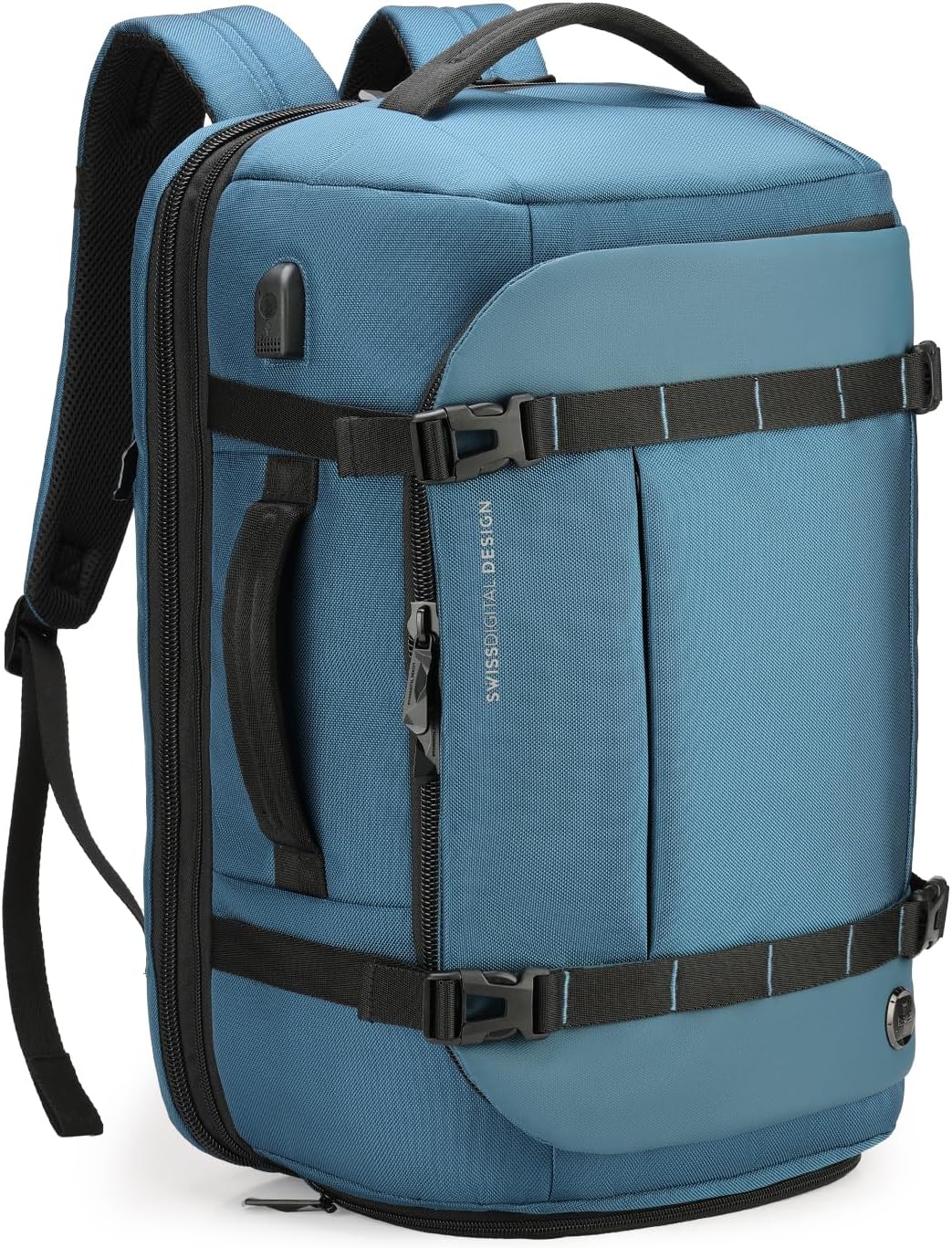 Swissdigital Design Travel Backpack 41.5L,TSA Friendly Flight Approved Carry-on Luggage Hand,with USB Charging Port Large Weekender Bag Fits 17 Inch Laptop Backpack Blue | SD1756-30