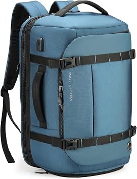 Swissdigital Design Travel Backpack 40L,TSA Friendly Flight Approved Carry-on Luggage Hand,with USB Charging Port Large Weekender Bag Fits 17 Inch Laptop Backpack Blue | SD1756-30
