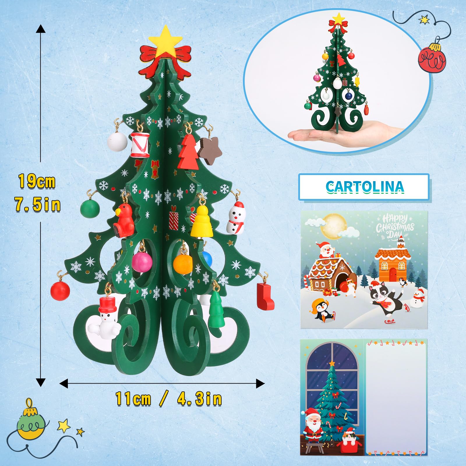 LEMESO Calendario Avvento 2025 Albero di Natale da Tavolo Piccolo Albero di Natale in Legno Calendario dell'Avvento con Miniature Pendenti Idee Regalo Natale Bambini Addobbi Natalizi