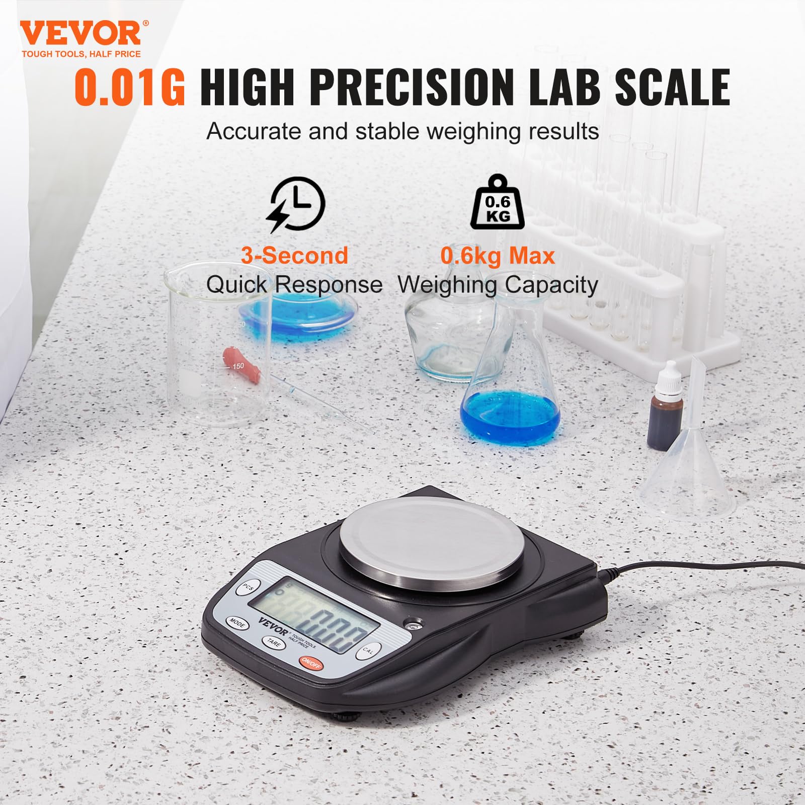 VEVOR Bilancia Analitica Bilancia da Laboratorio, Precisione 600g x 0,01g Bilancia Elettronica Analitica Digitale per Cucina Gioielleria Industria, Bilancia con 6 Conversioni di Unità, Laboratorio