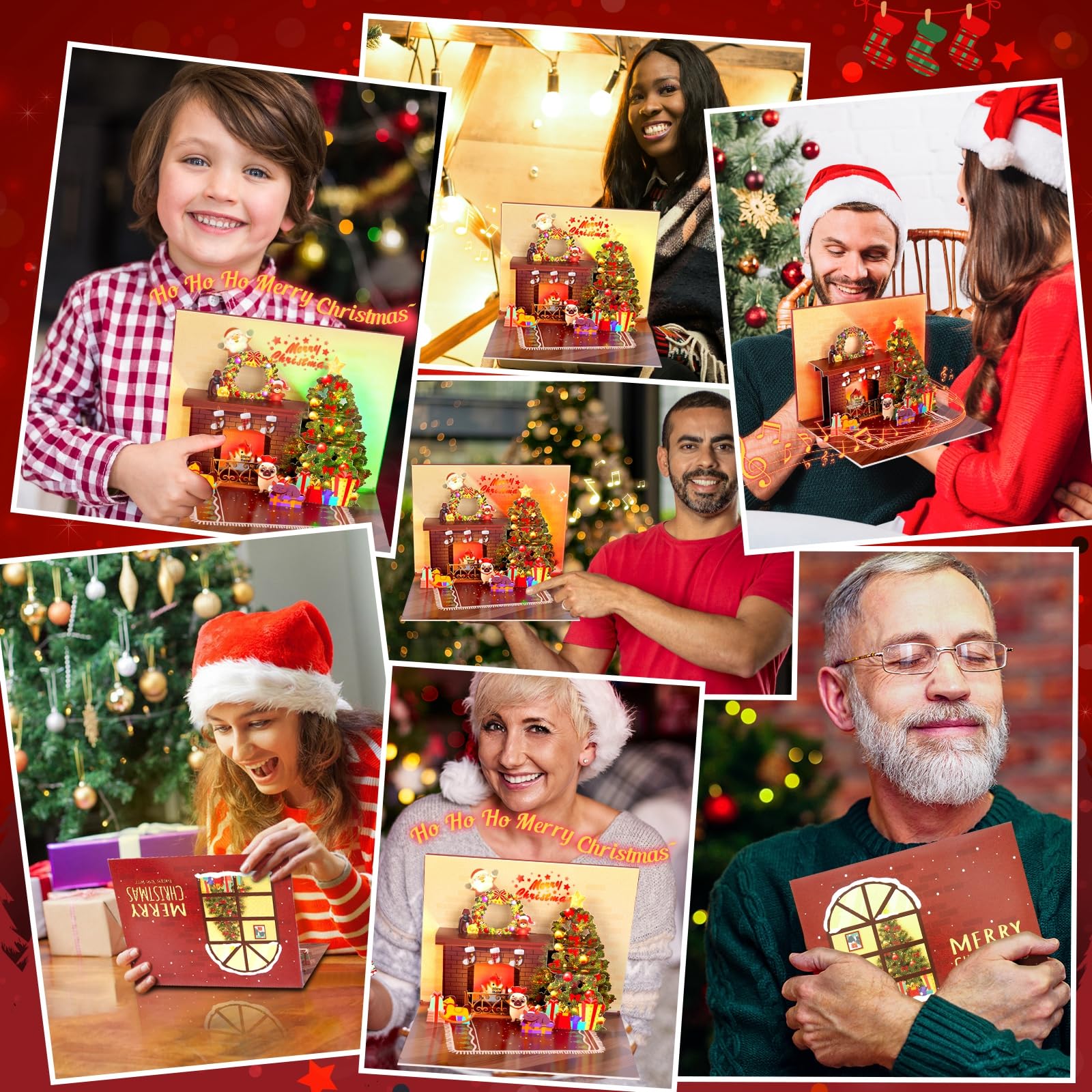 Carte De Noël Musicale Et Lumineuse 3D - Pop-up Père Noël - 18x18 Cm Avec Enveloppe