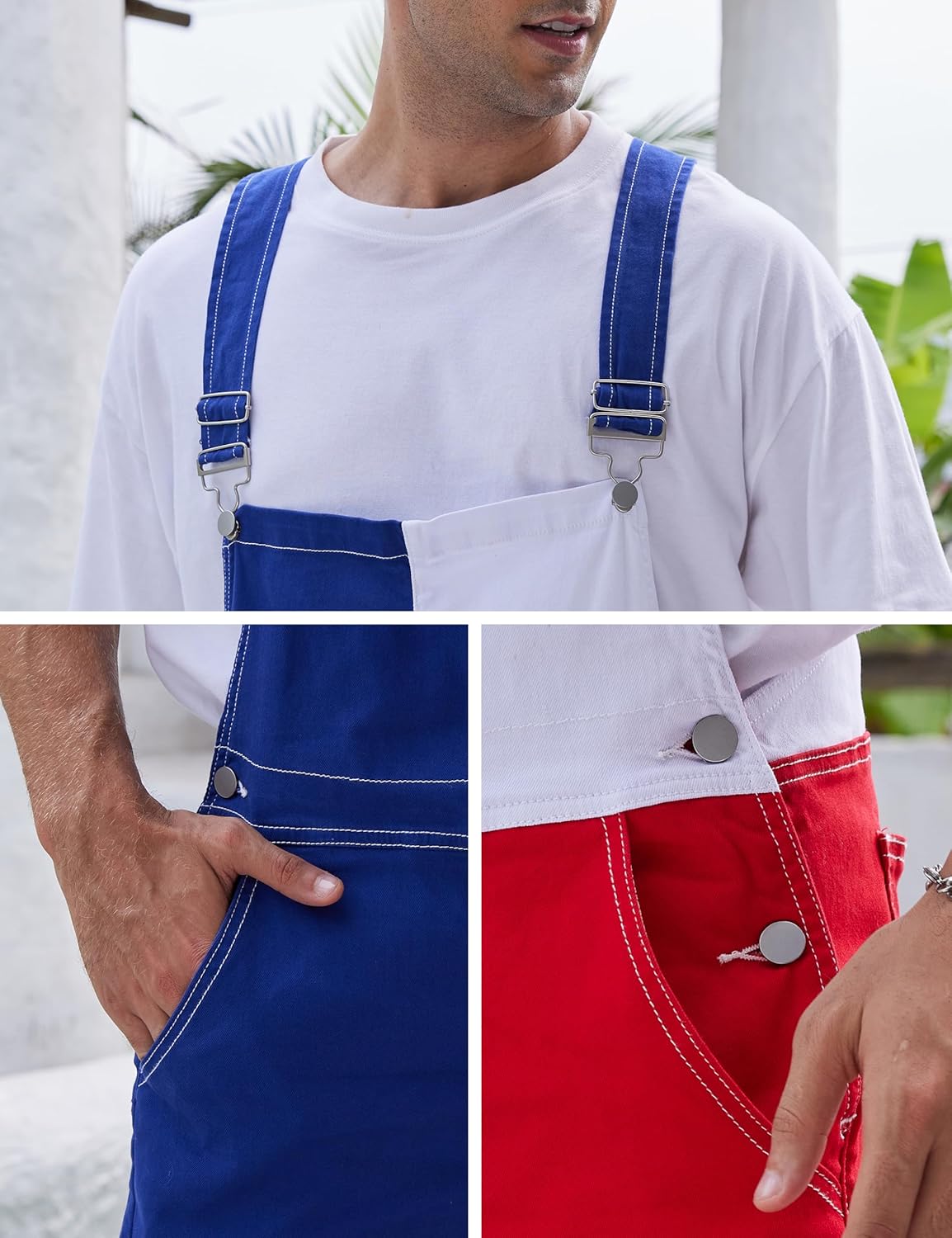 Bib Overalls for Men Adjustable Straps Work Coveralls Printed Shorts Jumpsuit - Image 7