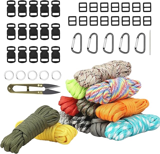 HAKOTOM 39pcs Paracord Cord Set 12 Colors Multifunction Paracord Ropes Tent Rope Paracord Combo Crafting Kits with Carabiners,Pin,Keychain,Buckles for Keychain,Dog Collar,Survival Camping Climbing