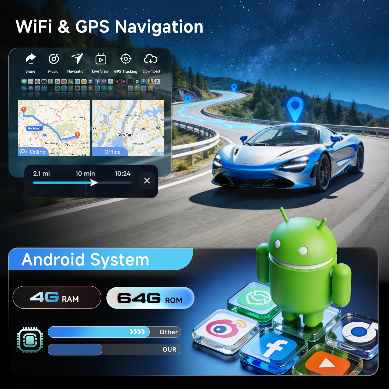 Hodozzy 4G+64G Android Radio para Opel Astra Antara Corsa Zafira Meriva Vivaro Combo Signum Tigra TwinTop, Carplay Android Auto Inalámbrica, 7 Pulgadas Pantalla Táctil GPS Bluetooth WiFi RDS Cámara