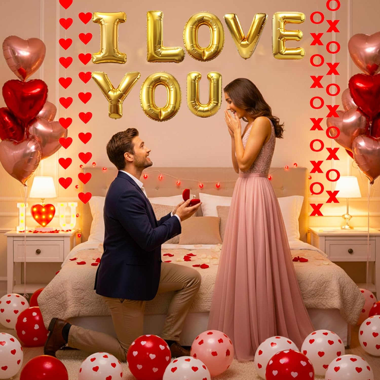 Auihiay 88Pcs Hearts Felt Garland & Valentines Day Decorations Kit for Valentine Wedding Party Anniversay Proposal
