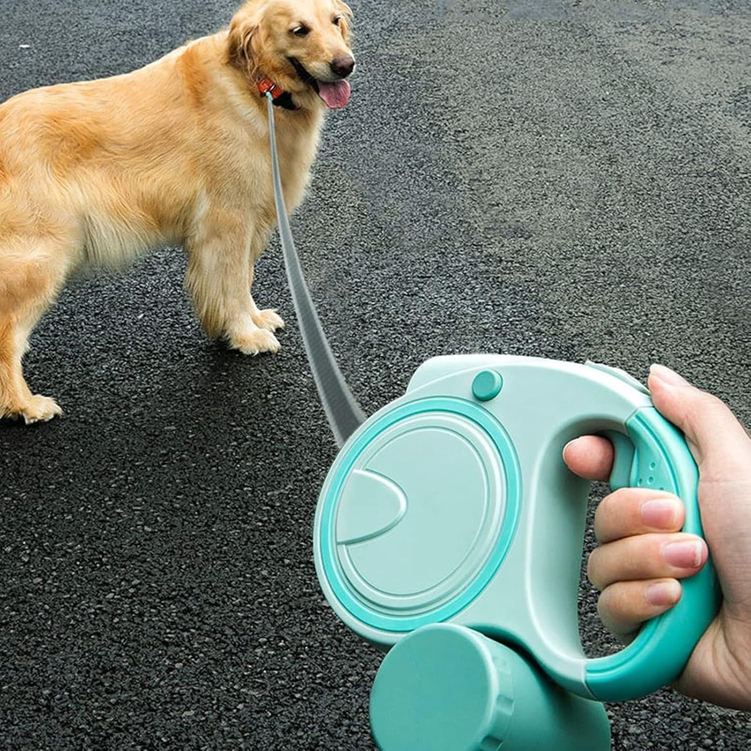 Guinzaglio Cane Retrattile Resistente 16Ft con Luce LED e Dispenser Sacchetti, Extendable Pet Lead 360 Gradi Senza Nodi per Cani Piccoli Medi Grande Fino 110 LB, Blue
