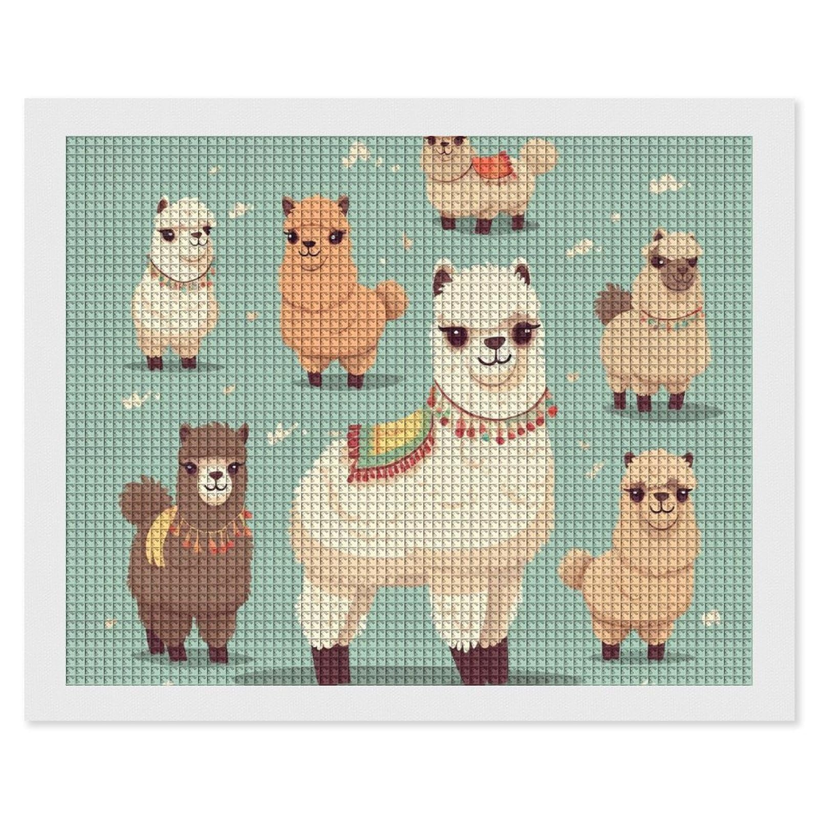 Alpacas Diamond Art Kits for Adults, DIY 5D Diamonds Painting Kits for Beginner, Round Full Drill Diamond Dots Painting, 16"x20" Diamonds Pictures Gem Art and Crafts Wall Decor