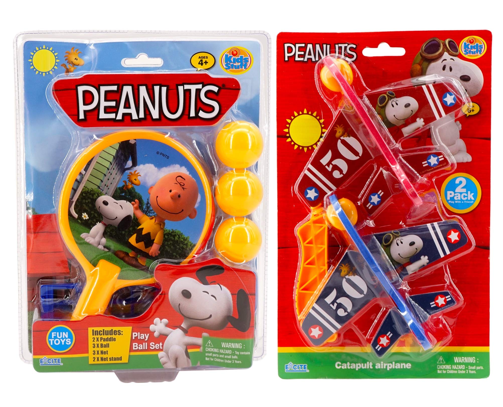 Peanuts Kids Play Bundle - Catapult Airplanes and Table Tennis Play Ball Set Indoor/Outdoor