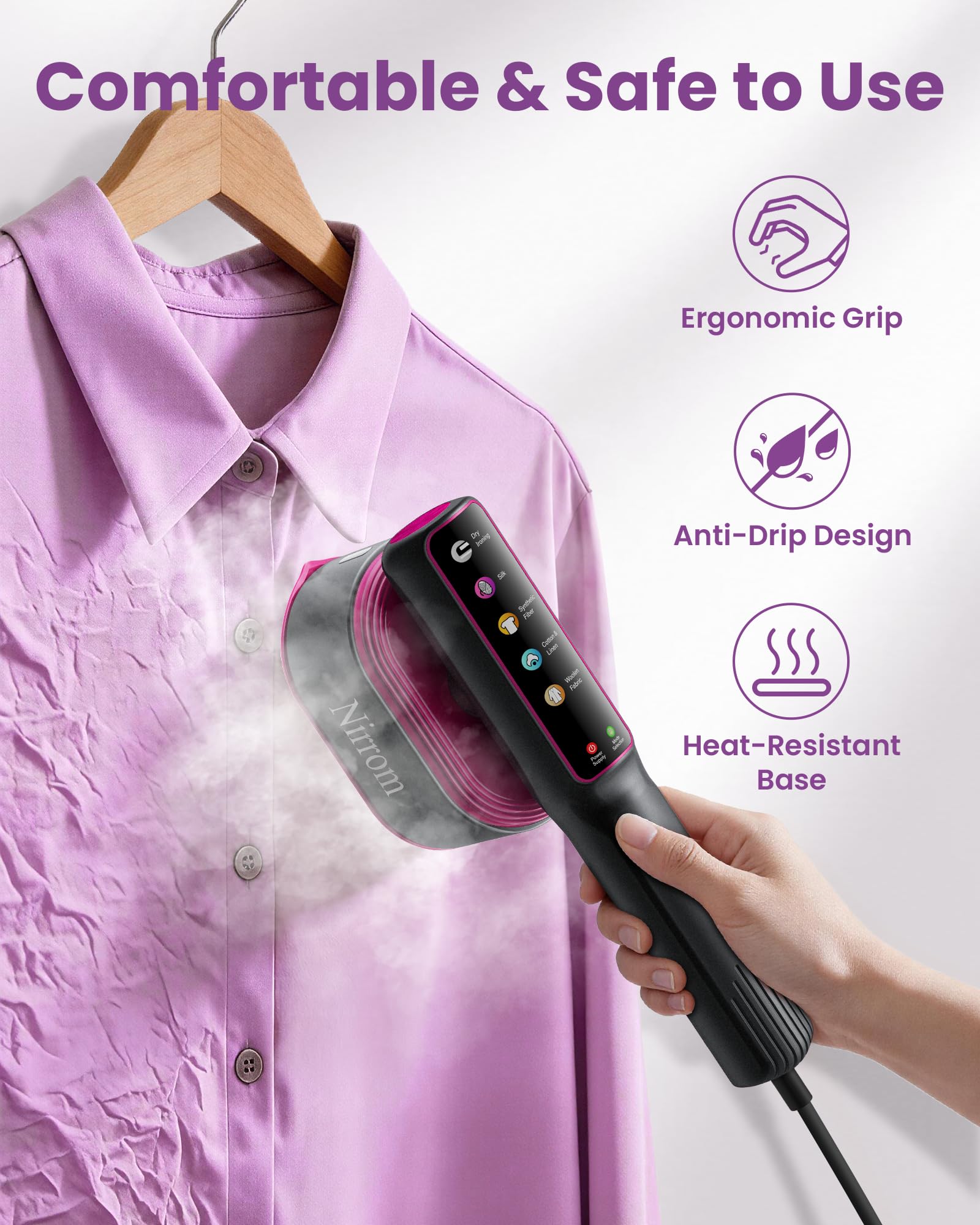Vaporizador de viaje para ropa, voltaje dual de 110-240 V, 1200 W de calor rápido en 15 segundos, vaporizador portátil de ropa y plancha 2 en 1 con tanque de 140 ml y 5 ajustes de tela para