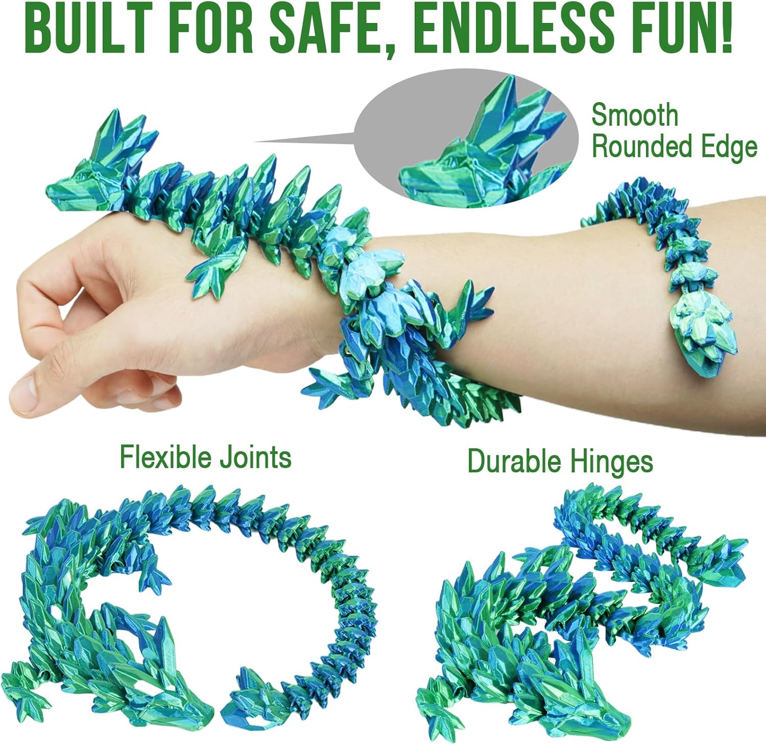 Large Dragon Eggs with Dragon Inside, 3D Printed Surprise Funny Gifts for Kids, Articulated Dragon Fidget Toys for Adults, Executive Desk Toys Office Room Décor (Christmas Green)