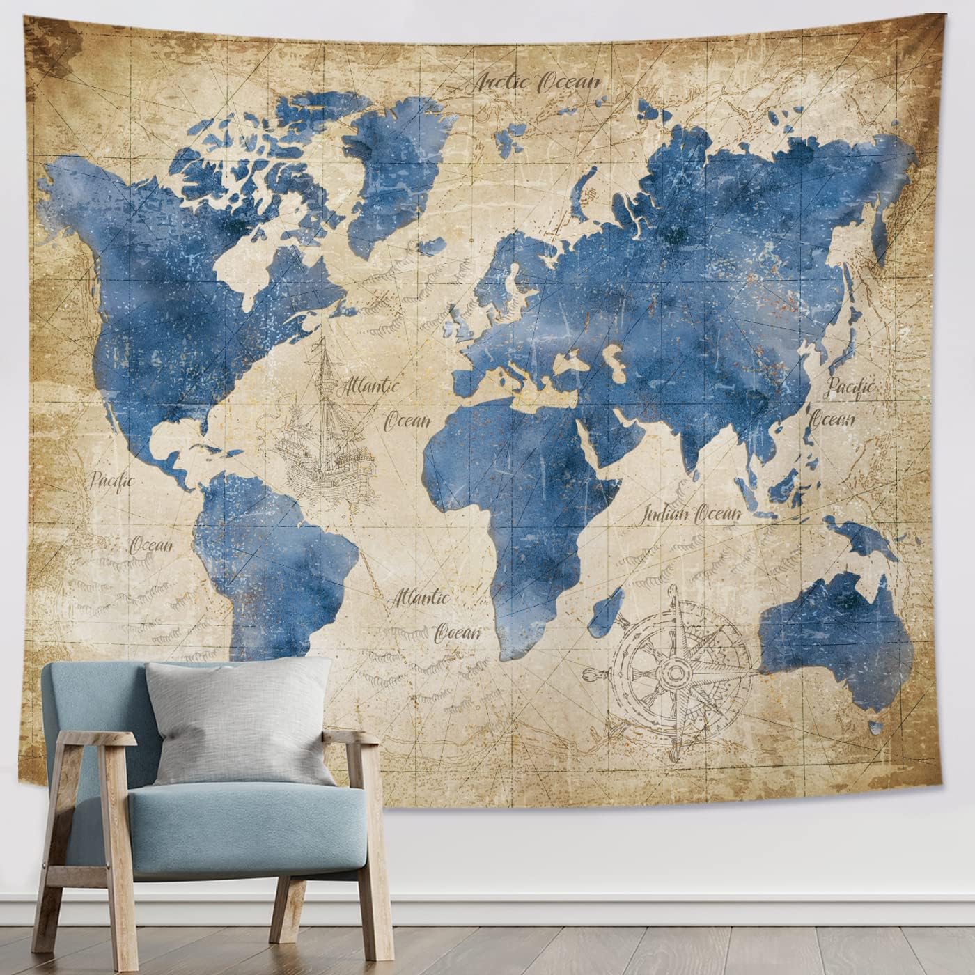 SKHOLIFE World Map Tapestry Wall Hanging Retro Globe
